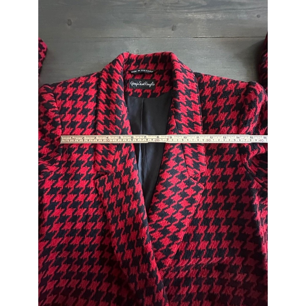 Vintage Giorgio Sant Angelo Wool Red Black Houndstooth Blazer Womens Size 8 - Picture 8 of 11